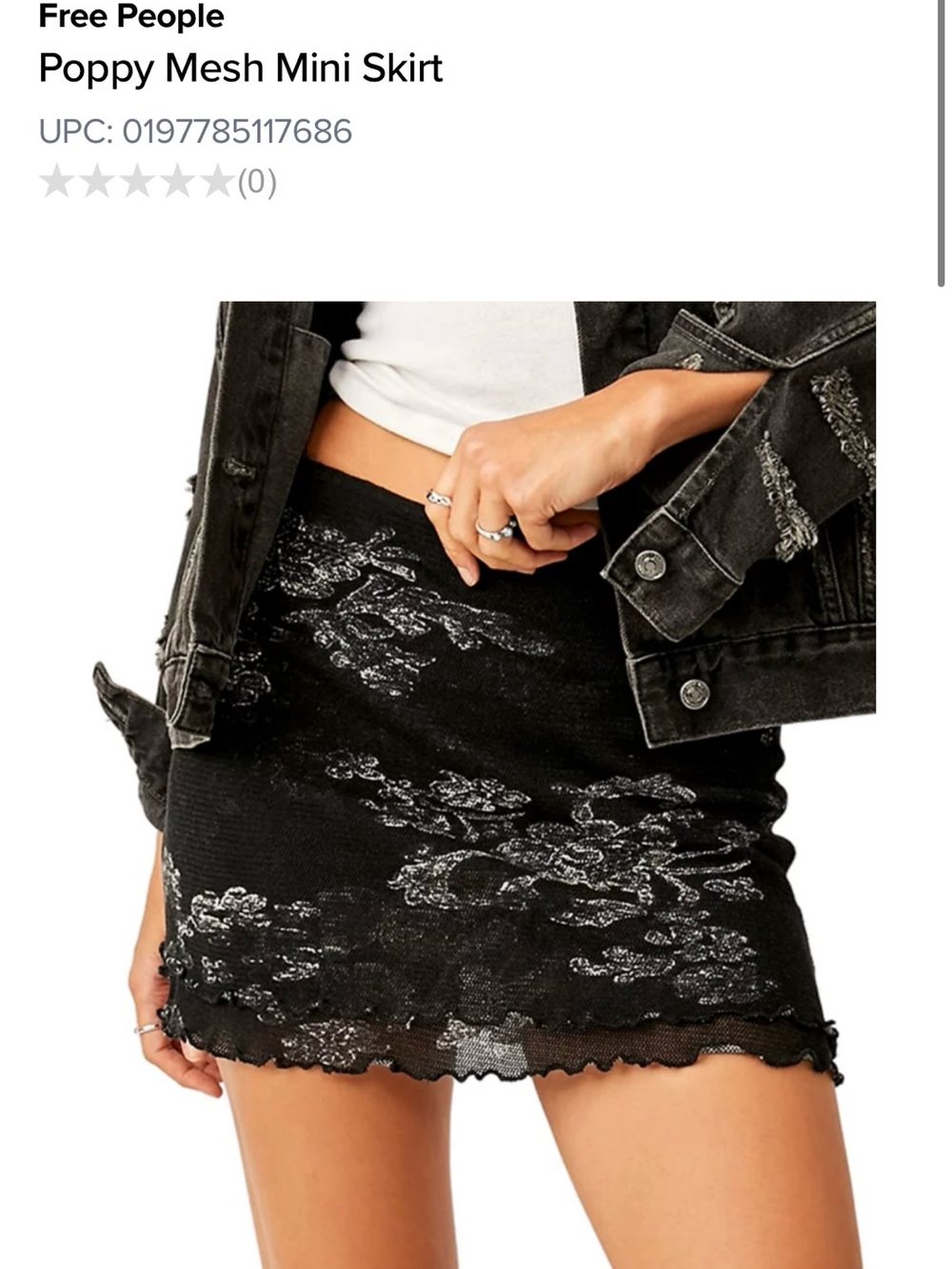 Free People Black Mini Skirt with Silver Floral Accents